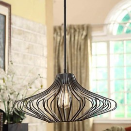 60W Modern Pendant Light with Black Metal Structure Shade