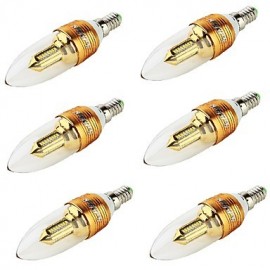 6PCS E14 3W 250lm 3000K 32 x SMD3014 Warm White LED Candle Lamp - (AC 85~265V)