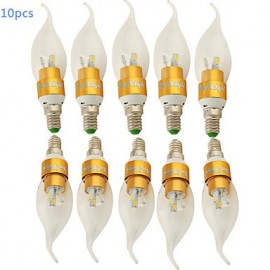 10PCS E14 3W 280lm 10 x SMD5730 Warm White LED Pointed tail shape Candle Lamp - Gold/silver(AC 85~265V)