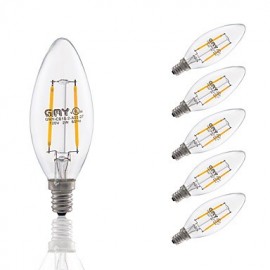 2W E12 LED Filament Bulbs B10 COB 200 lm Warm White Dimmable / Decorative AC 110-130 V 6 pcs