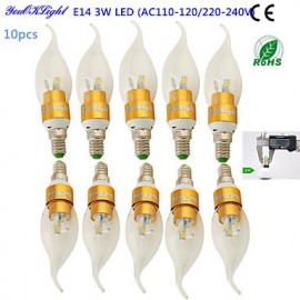 10PCS E14 3W 260lm 6xSMD5730 Warm White LED Pointed tail shape Candle Lamp-Gold(AC110-120V/220-240V)