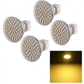 4PCS GU10 5W 450lm 60*SMD3528 Warm White Spotlight,Lampu daya tinggi dipimpin sorotan (AC 220V)