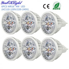 6PCS MR16 4W 320lm 3000K 4-High Power LED Warm White Light Spotlight - Silver(DC12V)