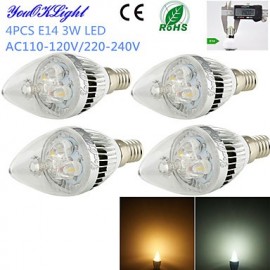 4PCS E14 3W 260lm 3000/6000K 3-High Power LED bola Candle light Shaped Lamp (AC110-120/220-240V)