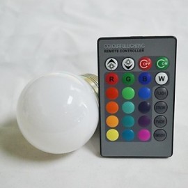 RGB LED Bulb With Remote Control - Silver White (AC85-265V) 220lm 3W E14