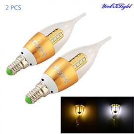 2PCS E14 3W 300lm 3000K/6000K 16 x SMD2835 Warm White/ White LED Candle Lamp - Gold/silver(AC 85~265V)