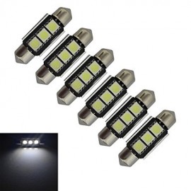 6pcs Festoon 36mm 1W 3x5050SMD 60-70LM 6000-6500K Cool White Light LED Car Light (DC 12V)