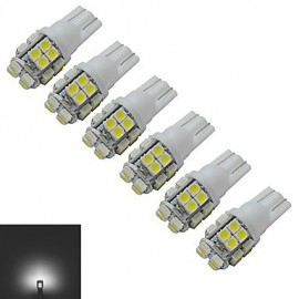 6pcs T10 1.2W 20X3528SMD 85LM 6000-6500K Cool White Inverted Side Wedge Light LED Car Lights (DC 12V)