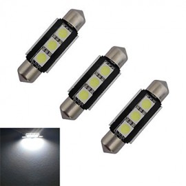 3pcs Festoon 39mm 1W 3x5050SMD 60-70LM 6000-6500K Cool White Light LED Car Light (DC 12V)