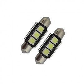 2pcs Festoon 36mm 1W 3x5050SMD 60-70LM 6000-6500K Cool White Light LED Car Light (DC 12V)