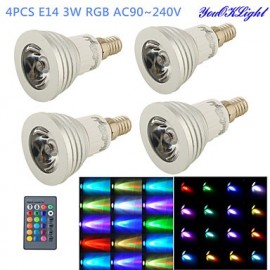 4PCS E14 3W RGB 1-LED 16-Color Decorative Lamp w/ Remote Control - Silver + White (AC 90~240V)