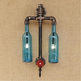 AC 220V-240V 6W E27 BGB007 American - Themed Restaurant Bar Iron With Switch Water Pipe Wine Bottle Wall Lamp Blue