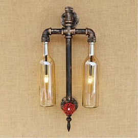 AC 220V-240V 6W E27 BGB007 American - Themed Restaurant Bar Iron With Switch Water Pipe Wine Bottle Wall Lamp Amber