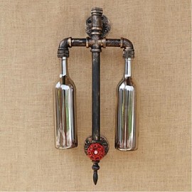 AC 220V-240V 6W E27 BGB007 American - Themed Restaurant Bar Iron With Switch Water Pipe Wine Bottle Wall Lamp Gray