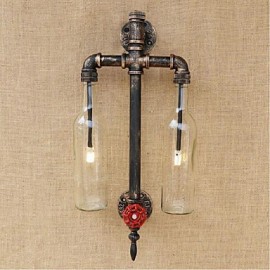 AC 220V-240V 6W E27 BGB007 American - Themed Restaurant Bar Iron With Switch Water Pipe Wine Bottle Wall Lamp Transparent