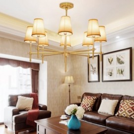 8 Light Retro,Rustic,Luxury Brass Pendant Lamp Chandelier with Fabric Shade