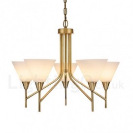 5 Light Retro,Rustic,Luxury Brass Pendant Lamp Chandelier with Glass Shade