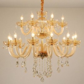 Elegant Crystal Chandelier European Cognac Color Ceiling Light Glass Body Double Layer 12+6 Lights