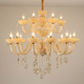 Luxurious Crystal Chandelier European Cognac Color Ceiling Lamp Glass Body Double Layer 12+6 Lights