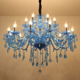 Large Crystal Chandelier European Pendant Light Blue Colour Esthetic