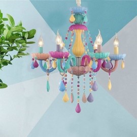 European Colorful Crystal Chandelier Macaron Pendant Light Children Room