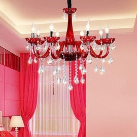 Modern European Crystal Chandelier Red Colour Ceiling Light Rooms