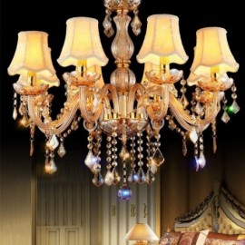 European Crystal Chandelier Elegant Amber Pendant Light