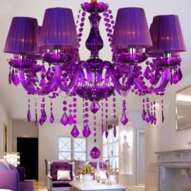 Elegant Crystal Chandelier European Style Purple Pendant Light