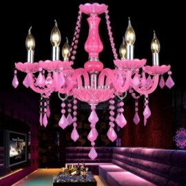 European Style Crystal Chandelier Pink Pendant Light Romantic Princess Room