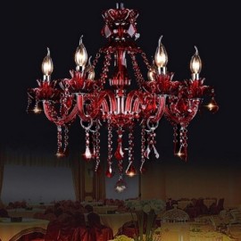 European Crystal Chandelier Red Colour Pendant Light