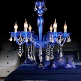 European Style Crystal Chandelier Blue Crystal Glass Pendant Light