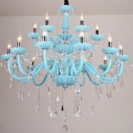 European Large Crystal Chandelier Blue Colour Pendant Light