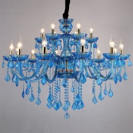 Elegant Crystal Chandelier European Blue Pendant Light