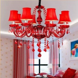 Luxury Crystal Chandelier European Red Colour Pendant Light Rooms