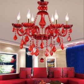 European Elegant Crystal Chandelier Red Colour Pendant Light