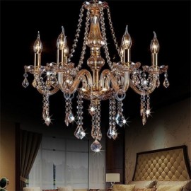 European Crystal Chandelier Luxury Amber Colour Pendant Light Study