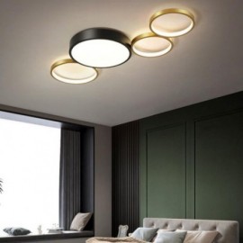 4 Rings Flush Mount Ceiling Light Unique Black+Gold Lampshade Lighting