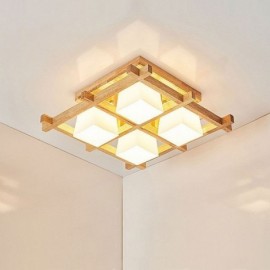 Nordic Square Grid Flush Mount Ceiling Light Rubber Wood Light Study