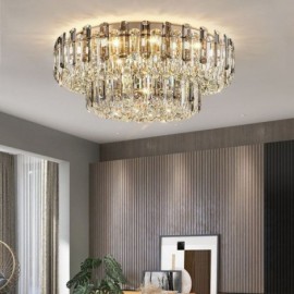 Crystal Flush Mount Smoke Gray Round Crystal Decoration Ceiling Light 50/80CM