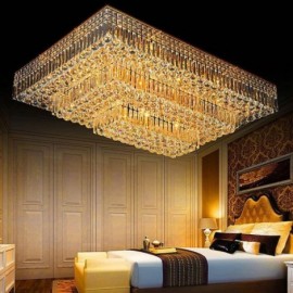 Modern Flush Mount Three Tiers Crystal Chandelier Lobby