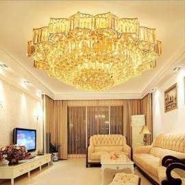 Elegant Flush Mounted Round Crystal Chandelier Flower Shaped Lobby