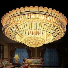 Luxury Crystal Ceiling Light Gold Flush Mount Round Lighting Lobby