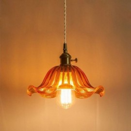 Vintage Colorful Ribbed Glass Pendant Light Flower Shade Lamp With Twist Switch Light