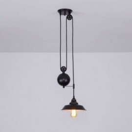 Industrial Farmhouse Pulley Pendant Light Retractable Design Adjustable Height