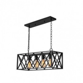 Rustic Rectangular Pendant Light 4-Light Farmhouse Hanging Light