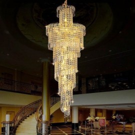 European Crystal Chandelier Large Round Shape Long Pendant Lobby Villa