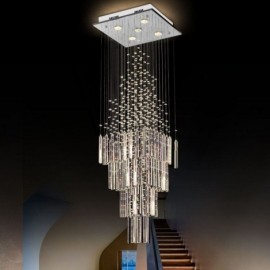 Modern Square Crystal Chandelier Contemporary Elegant Ceiling Light Fixture Duplex Stair