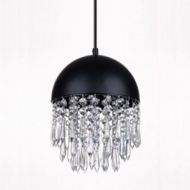 Crystal Pendant Tassel Ceiling Light Black Pot Lid Lampshade