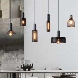 Black Pendant Light Cement Grid Light Country Retro Ceiling Light