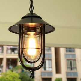 American Retro Outdoor Light Waterproof Birdcage Shape Pendant Light Garden Balcony